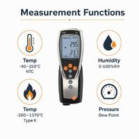 Testo 635-1 Meteran Kelembapan Suhu LCD Digital Resolusi 0,1C Pengukuran Tekanan Titik Embun Saluran Ganda untuk