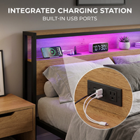 Lit en fer forgé moderne à structure intégrée avec LED, assemblage rapide en 20 min, double, sans sommier requis – Offre Spéciale
