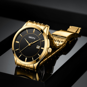 Para NIBOSI 2567, reloj de cuarzo de acero inoxidable dorado de lujo para hombre, diseño de negocios antiguo clásico Simple, cristal luminoso para la moda - Product Image 6
