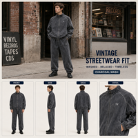 Chándal Vintage para Hombre con Logotipo Personalizado OEM, Chaqueta con Cierre y Pantalones Jogger, Lavado Ácido, Ropa Urbana, Proveedor Mayorista, Marcas de Moda