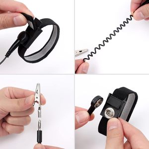 Tali pergelangan tangan Anti statis, gelang pembumian hitam ESD yang dapat disesuaikan untuk koneksi bumi & perlindungan radiasi EMF - Product Image 4