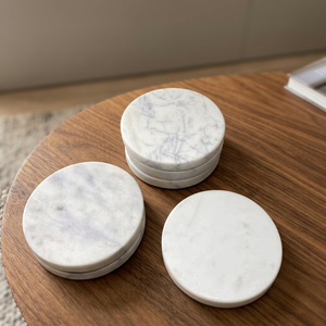 Premium White Round <b>Marble</b> <b>Coasters</b> Set Natural Stone Finish Drink <b>Coasters</b> for Elegant Home Decor Coffee Tea Table and Dining - Product Image 1