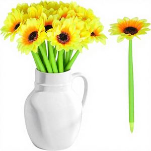 Sunflower-Shaped Artificial Yellow Flowers Ballpoint <b>Pens</b> Black Ink Retractable Creative Valentine's Day for OEM - Product Image 1