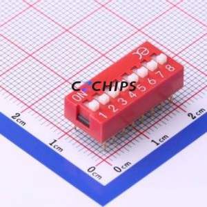 DSWB08LHGET DIP Switch Through hole Component (THT) Switch Flat Toggle, Raised Type Single Pole Single Throw 8 2.54mm - Product Image 1