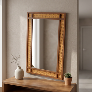 Riviera <b>Vanity</b> Mirror Elegant Mahogany and Rattan <b>Vanity</b> Mirror Mahogany All-season Solid Wood <b>Bathroom</b> Plywood 1200 X 800 X 30 - Product Image 4