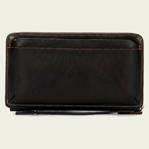 Dark Brown Leather <b>Zip</b> Around <b>Wallet</b> With Wrist Strap - Product Image 1
