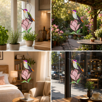 Attrape-soleil artisanal en vitrail motif colibri, design Art Déco, décoration à suspendre pour fenêtre, cadeau d'anniversaire pour les amoureux des oiseaux