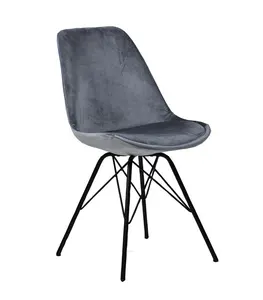 मखमल ट्यूलिप कुर्सी काला चित्रकला धातु पैर खाने की ChairsTulip मखमल धातु पैरों के साथ खाने की कुर्सियों