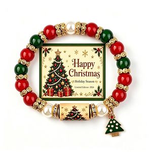 Pulsera Elástica de Aleación de Zinc con Cuentas y Borlas de Moda para Mujer, con Dije de Árbol de Navidad, Joyería Festiva Navideña - Product Image 4