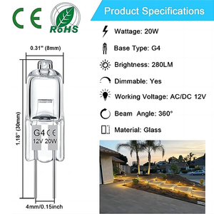 Ampoule G4 halogène en verre cristal, type perle, <span class=keywords><strong>JCR</strong></span> 12V 10W 20W, basse tension, pour suspension frontale de miroir, CRI 90, angle de faisceau 360°, dimmable - Product Image 2