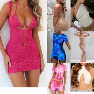 Venta al por Mayor de Vestidos Cortos de <span class=keywords><strong>Manga</strong></span> <span class=keywords><strong>Corta</strong></span> con Cuello Cuadrado Retro Elástico Estampado para Mujer, Ropa de Verano para Mujer, Envío Aleatorio - Product Image 5