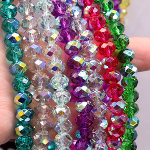 Perline di Cristallo Sfaccettate Rondelle 8mm, 5 Fili, Trasparenti Lucide Rosa AB, Prezzo di Fabbrica, Basso MOQ, per Borse Fai-da-Te - Product Image 1