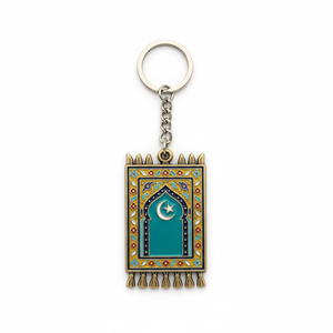 Prix d'usine personnalisé dur émail doux tapis de prière islamique porte-clés Masjid mosquée Souvenir musulman porte-clés anneaux - Product Image 2
