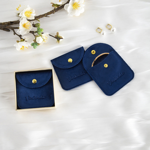 Pochette élégante en velours bleu foncé 6,5x6,5 cm avec bouton doré, mini sac cosmétique et de rangement - Product Image 2