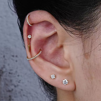 Boucle d'oreille en titane 16G avec double CZ flottant, tragus, hélix, cartilage, clou à visser interne, pendentif, bijou de piercing, cadeau