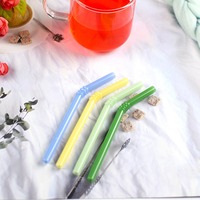 Pailles à boire courtes en verre borosilicate coloré, 15 cm, courbées, réutilisables, pour verre à whisky, tasse à café, écologiques