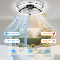 Ventilateurs de plafond circulaires modernes de 20 pouces avec télécommande, éclairage LED à trois couleurs dimmable, 6 vitesses de vent, chambre à coucher, garantie de 5 ans