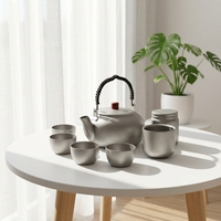 Service à thé Kung Fu en titane pur, motif citrouille, résistant à la chaleur, peint à la main, haut de gamme, style chinois, pour usage domestique et extérieur sur feu ouvert