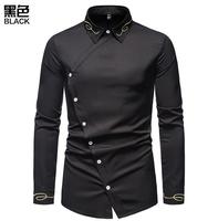 Nouvelle chemise à manches longues asymétrique brodée de style européen pour hommes