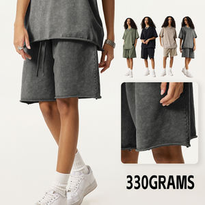 2025 High Street Men's 330GSM 100% Cotton Acid Wash <strong>Shorts</strong> Straight-Leg Distressed Breathable Knitted <strong>Shorts</strong> with Drawstring - Product Image 2