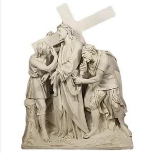 Katholische Skulptur Kirche weißer Stein Jesus geschnitzt 14 Stationen des Kreuzes Marmor-Statue