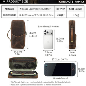 Taşınabilir Elde Taşıma Crazy Horse Deri Koruyucu Saklama Çantası Nintendo <span class=keywords><strong>Switch</strong></span> 2 Oyun Konsolu Açık Hava Seyahati İçin - Product Image 4