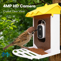 Mangeoire à oiseaux intelligente avec caméra 2L, mangeoire extérieure automatique WiFi, résistante aux écureuils, identification des oiseaux par IA, étanche IP66