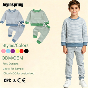 Set a Righe per Neonati e Bambini, Maglia Waffle a Maniche Lunghe, 2 Pezzi con Tasche e Coulisse, Regalo per Uso Quotidiano, Moda Carina - Product Image 1