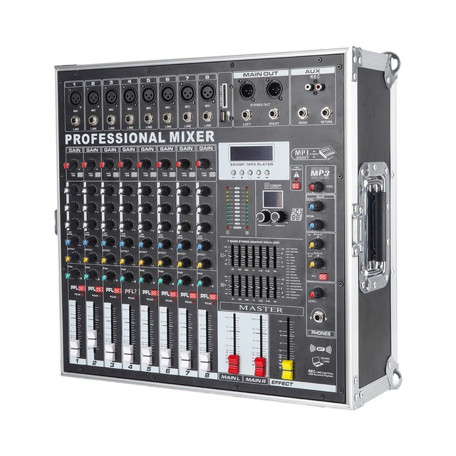 8-Channel Integrated Mixer with Amplifier Bluetooth 5.0 99 Reverb Effects None Output/Power for Stage Performances & Weddings