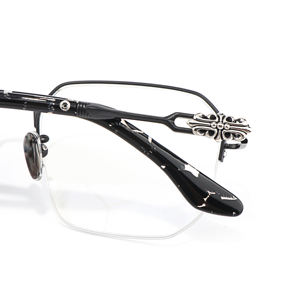 Belles lunettes de marque de luxe polyvalentes demi-monture fleur croisée noir or argent prescription optique presbytie multi-focus - Product Image 5