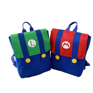 New trend Adult children's animation game Luigi brothers children's Backpack Red Blue M letter schoolbag gift gaming accessories