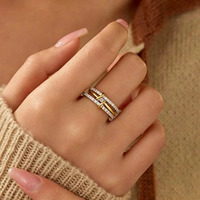 Bague en argent pur S925 très vendue, bague de luxe haut de gamme entièrement sertie de diamants, trois anneaux superposés, style européen, bague populaire pour femmes
