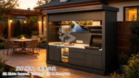 Cocina Exterior para Asados, Isla con Gabinetes Integrados de Acero Inoxidable, Resistente a la Intemperie, con Parrilla, Fregadero y Almacenamiento para Jardín, Patio o Terraza