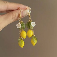 Citroenfruit oorbellen met lange franjes, verguld, zomerse niche-ontwerp, zoete meisjesachtige oorhaken voor feestjes