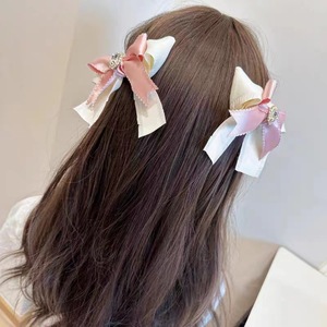 French-style gentle pink heart <b>bow</b> hair <b>clip</b>, girlish and forest-style fairy-like hair accessory, half-up hairstyle - Product Image 2