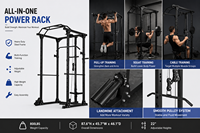 Cage de musculation multifonction avec système de câbles, rack de musculation noir avec barre de traction et station de dips