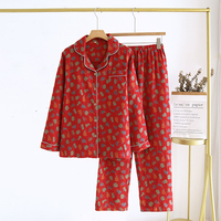 Ensemble de pyjama pour femmes à manches longues, vêtements de nuit, col rabattu, vêtements amples pour la maison, imprimé floral, vêtements de nuit pour femmes
