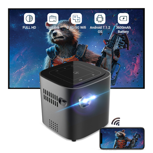 HOTACK Mini Cube Shape Portable DLP Smart Portable Projector Outdoor Full HD Movie Wireless Bluetooth Short Throw Projectors