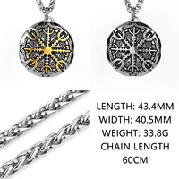 Pendentif Viking Odin Boussole Acier Titane Collier Homme Nordique Rune Amulette Vintage Bijou Cadeau Style Europeen Americain