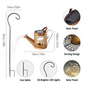Lampe solaire LED d'extérieur IP65, étanche, en fer forgé, motif floral ajouré, petite bouilloire féerique, pour décoration de pelouse et piquet de sol paysager - Product Image 6