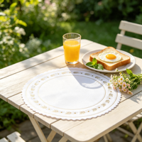 Napperon en papier rond de 6 pouces, à motif floral doré festonné, absorbant l'huile, pour gâteaux et plats occidentaux, sous-plat de table