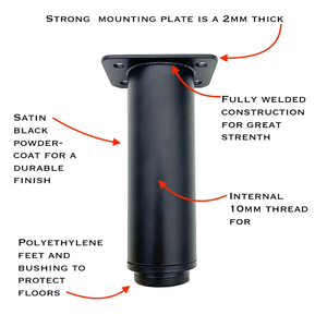 Patas de Muebles Ajustables de <span class=keywords><strong>Metal</strong></span>, Forma Recta, 6 Pulgadas, Negras, para Sofá y Cama, con Ajuste de 10 mm - Product Image 4