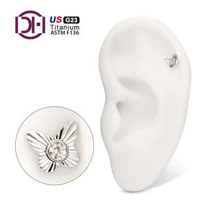 Implant Grade G23 Titane Sans Fil Ondulé Papillon Stra Croix avec Lunette Gem Top Cartilage Piercing Bijoux - Product Image 5
