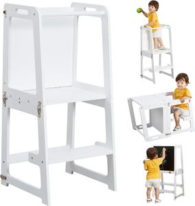 Torre de Aprendizaje y Taburete de Cocina 4 en 1 para Niños de 1 a 6 Años, Incluye Pizarra Blanca, Escritorio, Mesa y Silla - Product Image 1