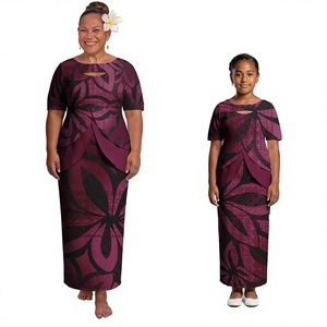 Nueva Moda Isleña: Conjuntos Polinesios de Poliéster con Cuello Redondo para Padres e Hijos, Diseño Tribal Samoano, Puletasi para Mujer, Ideal para Vacaciones e Iglesia - Product Image 1