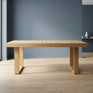 Table de salle à manger rectangulaire en teck massif avec plateau à lattes et pieds en U pour patio - Product Image 4