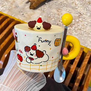 Zuo Mu Tasse en céramique avec couvercle 350 ml, résistante à la chaleur, motif chiot mignon, cadeau parfait pour les femmes, tasse à café de bureau - Product Image 3