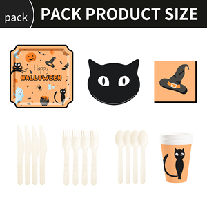 DAMAI Halloween <b>Black</b> Cat and Hat Tableware <b>Set</b> and Disposable Paper <b>Dinner</b> Plates Dessert Plates Tableware <b>Sets</b> - Product Image 6