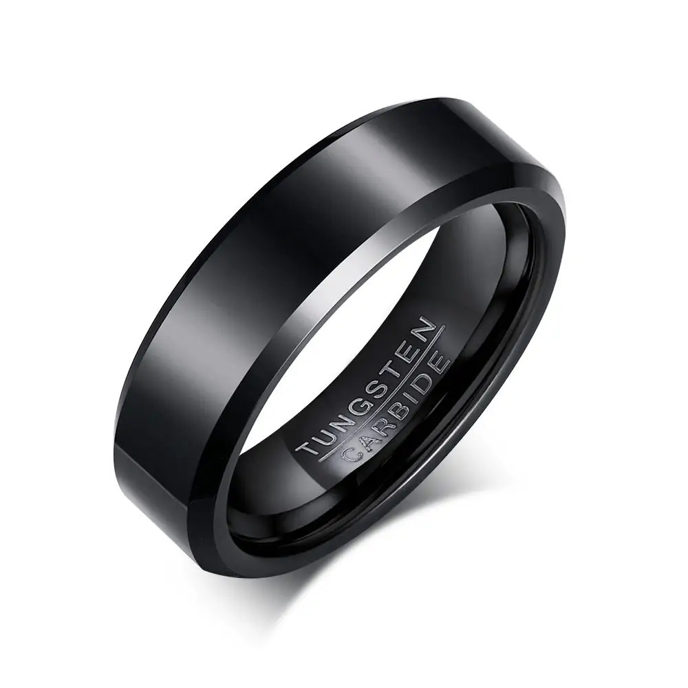 6mm 웨딩 밴드 컴포트 맞는 경 사진 가장자리 실버 도매 반지 블랙 텅스텐 카바이드 약혼 반지 여성 남성