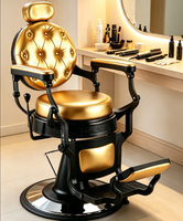 Fauteuil de Barbier Hydraulique Doré Inclinable pour Salon de Coiffure, Chaise de Coupe de Cheveux Robuste, Équipement de Barbier Professionnel